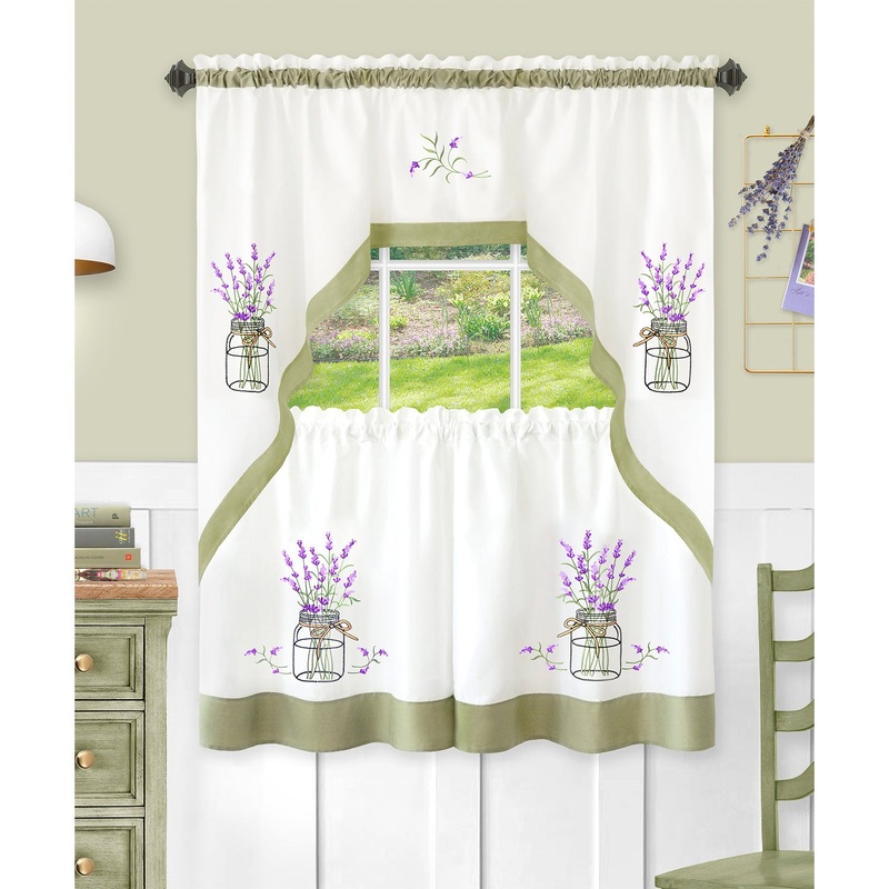 Lavender Embellished Tier and Swag Kitchen Curtain Set, 58x36 Inches