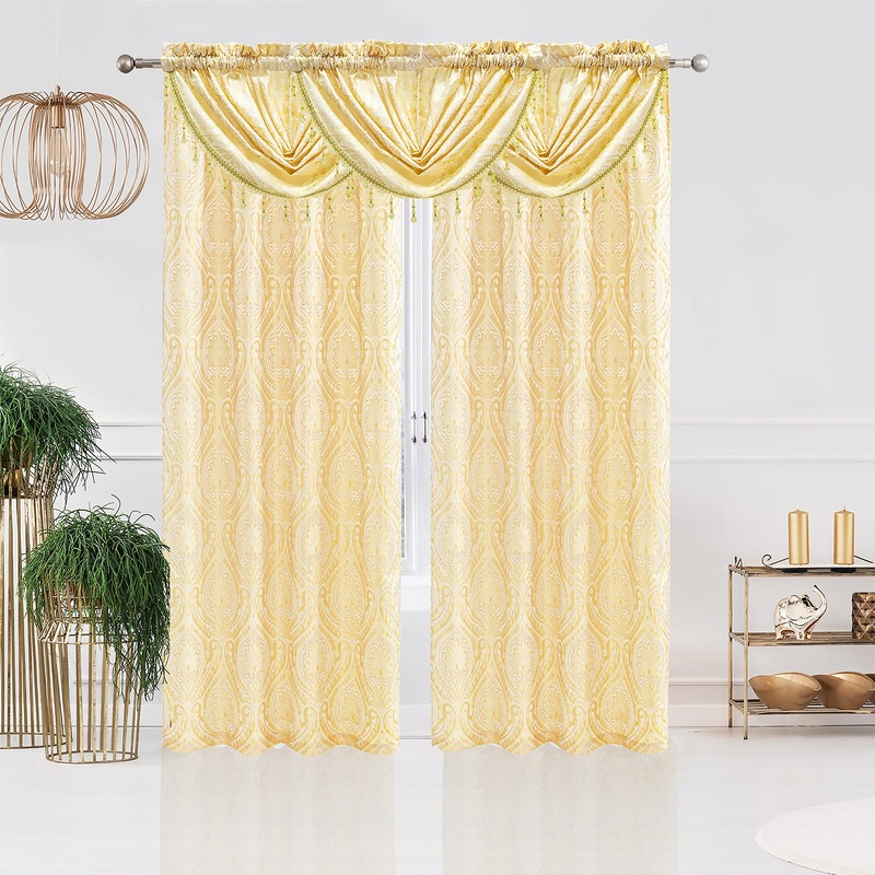 Lizet Damask Jacquard Rod Pocket Window Panel and Valance Treatments, All Sold Separately