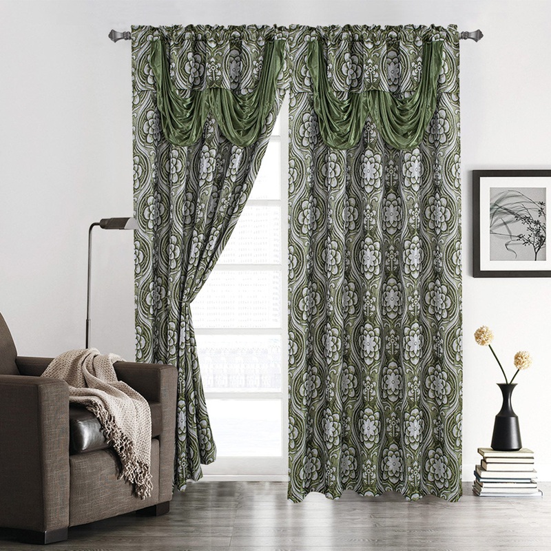 Lolita Emblem Jacaquard Rod Pocket Window Panel With Valance, 54x84 Inches