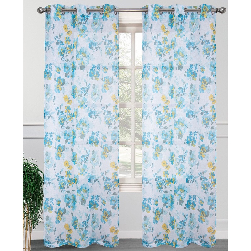 Megan 2 Pack Floral Sheer Grommet Window Panel, 2-38x84 Inches
