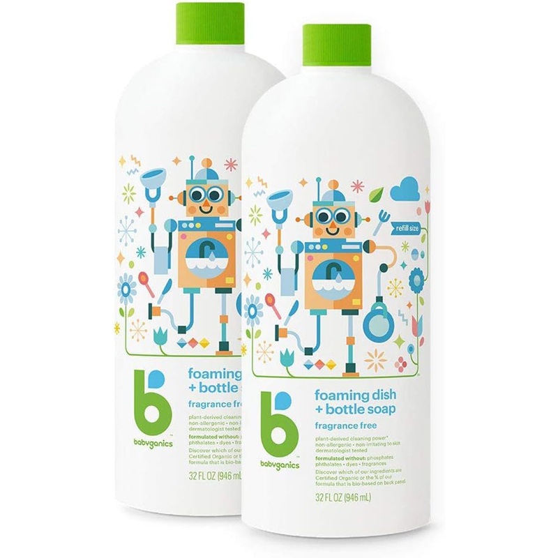 Babyganics Foaming Dish & Bottle Soap Refill, Fragrance Free, 32 Ounces (Pack of 2)