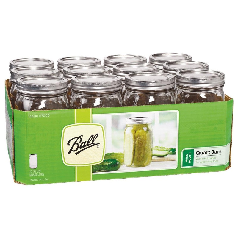 Ball Wide Mouth Glass Preserving Jars, 1 Quart, 12 Pack