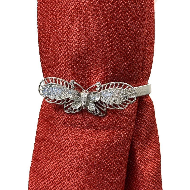 Slim Butterfly Decorative One Piece Window Curtain Tieback, Silver