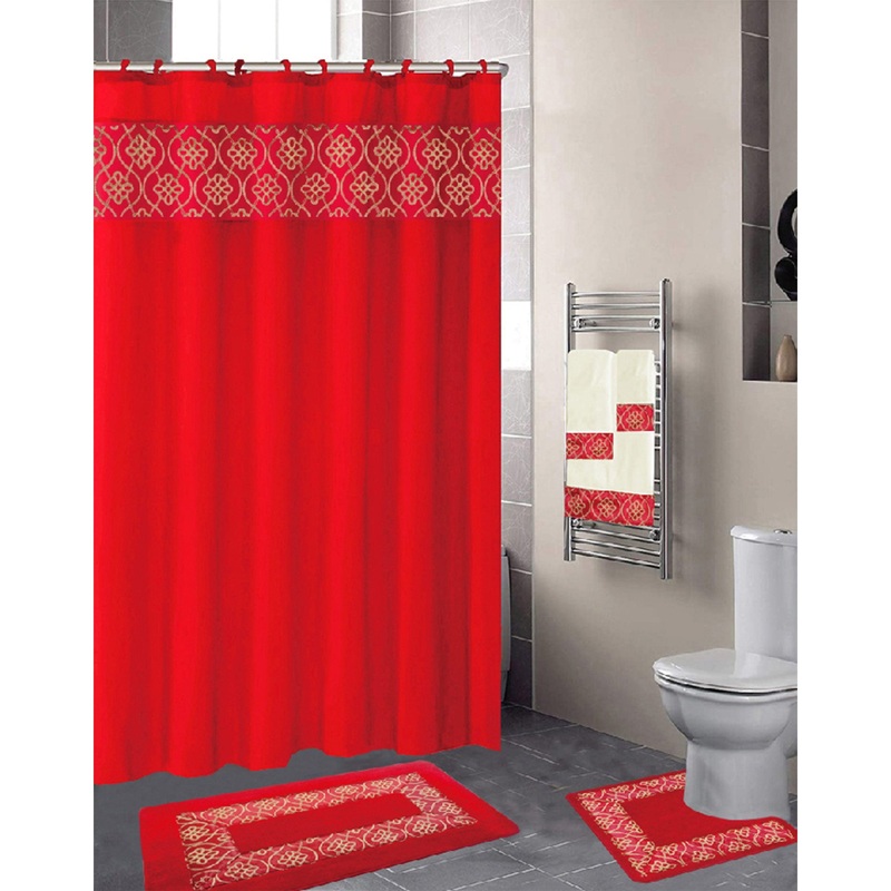 Amelia Embroidery Shower Curtain and Towel Set, 18 Pieces