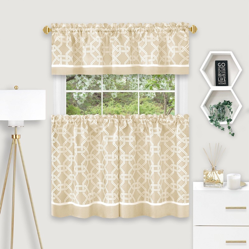 Arlington Chain Link Kitchen Curtain Set, Tiers 58x36 and Valance 58x13 Inches