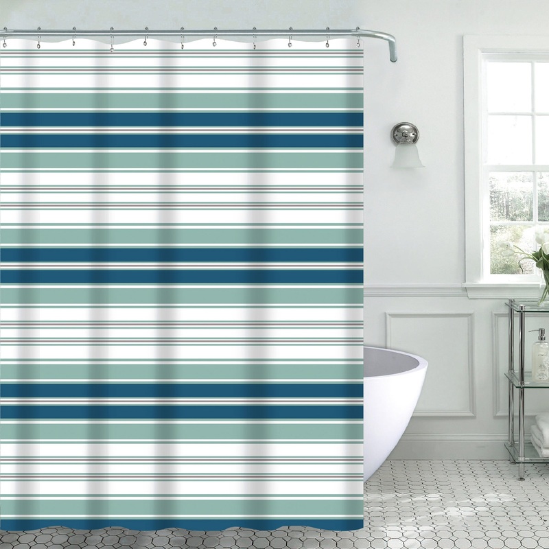 Barbara 13-Piece Stripe Canvas Shower Curtain, Green-Blue, 70x72 Inches