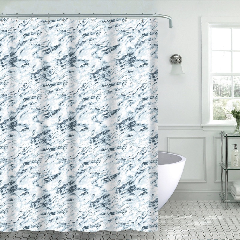 Wrenley 13-Piece Marble Canvas Shower Curtain, Aqua, 70x72 Inches