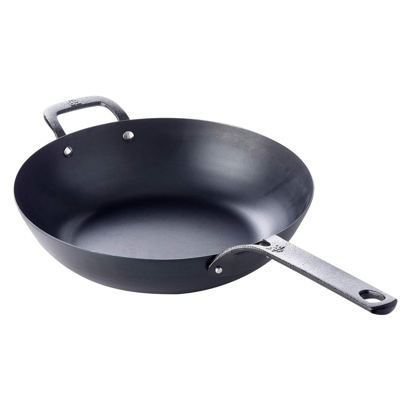 BK Pre-Seasoned Black Steel Carbon Steel Induction Compatible Wok, 12 Inches