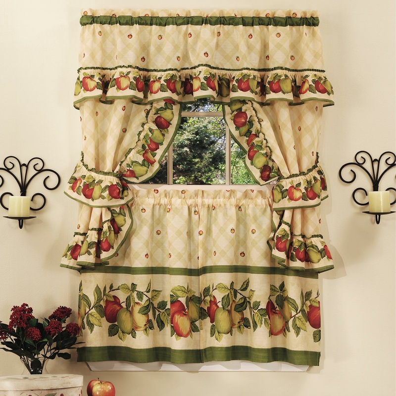 Apple Orchard Cottage Window Curtain Set - 57x24 - Antique
