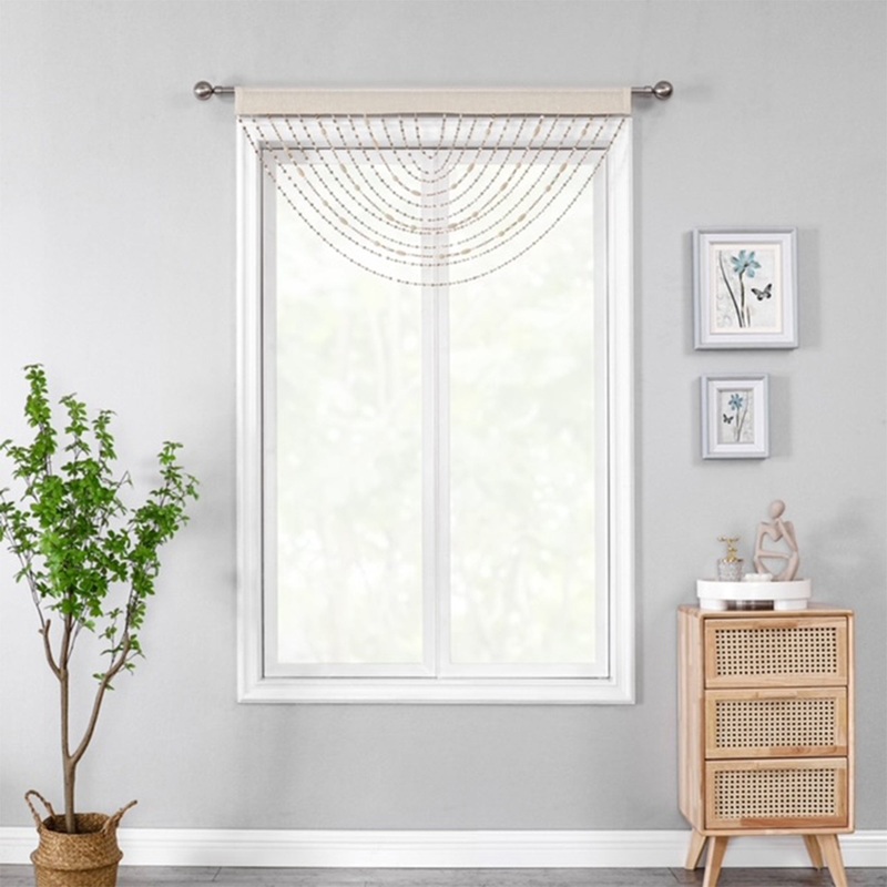 Berlin Beaded Waterfall Valance, Beige, 42x20 Inches