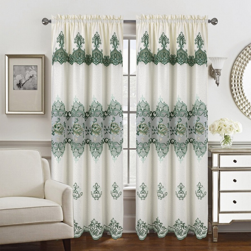 Caroline Floral Macram Rod Pocket Window Panel With Attached Valance, 55x84 Inches