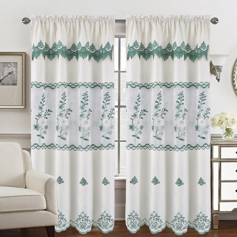 Delicia 3D Embroidered Floral Rod Pocket Window Panel, 54x84 Inches