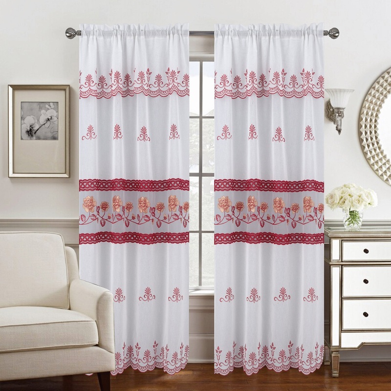 Joanna Floral Macram Rod Pocket Window Panel With Attached Valance, 55x84 Inches