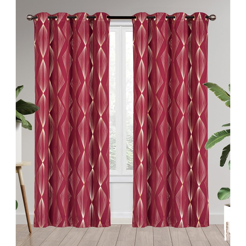 Jules Metallic Ogee Room Darkening Grommet Window Panel, 54x84 Inches