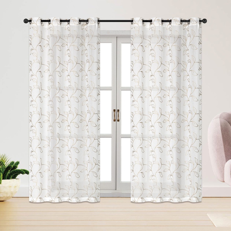Keisha Floral Embroidered Grommet Window Curtain Panel, 54x84 Inches