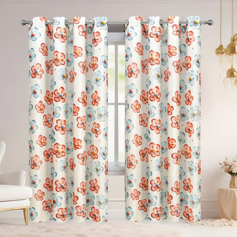 Krista Floral Room Darkening Grommet Window Curtain Panel, 54x84 Inches