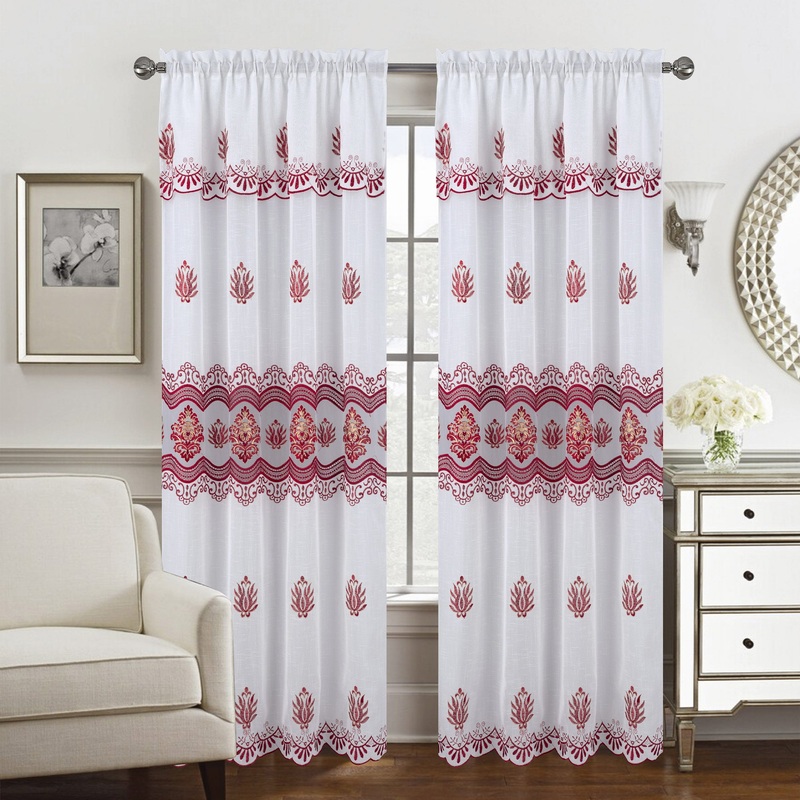 Nerissa Floral Macram Rod Pocket Window Panel With Attached Valance, 55x84 Inches