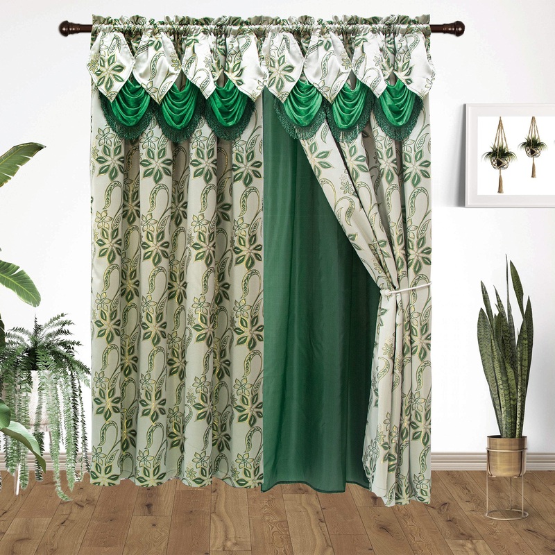 Ramona Floral Rod Pocket Window Panel with Valance and Backing, 54x84 Inches