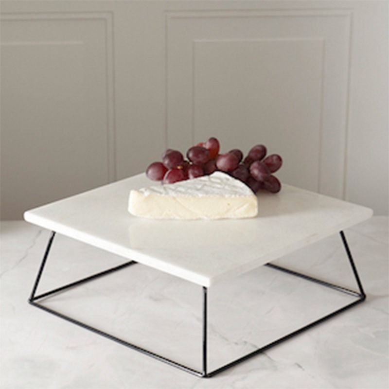 Sophia Grace Square Table Riser, White Marble, Black Base, 12x12x5 Inches