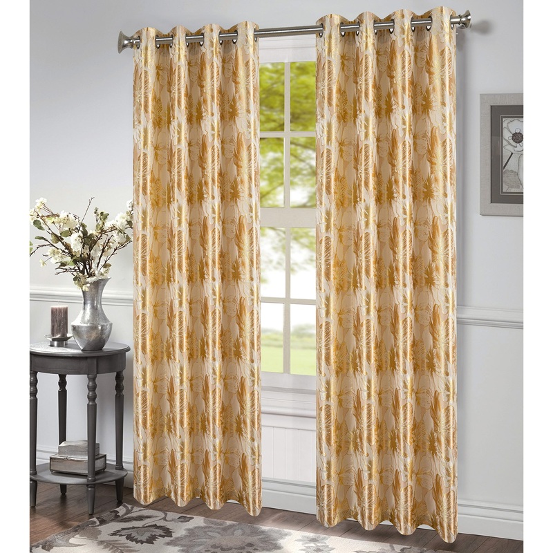 Tropic Metallic Floral Jacquard Grommet Window Panel, 54x84 Inches