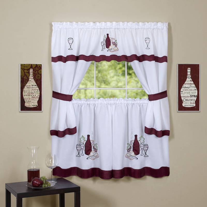Cabernet Embellished Cottage Kitchen Curtain Set, 58x36 & 58x36 Inches