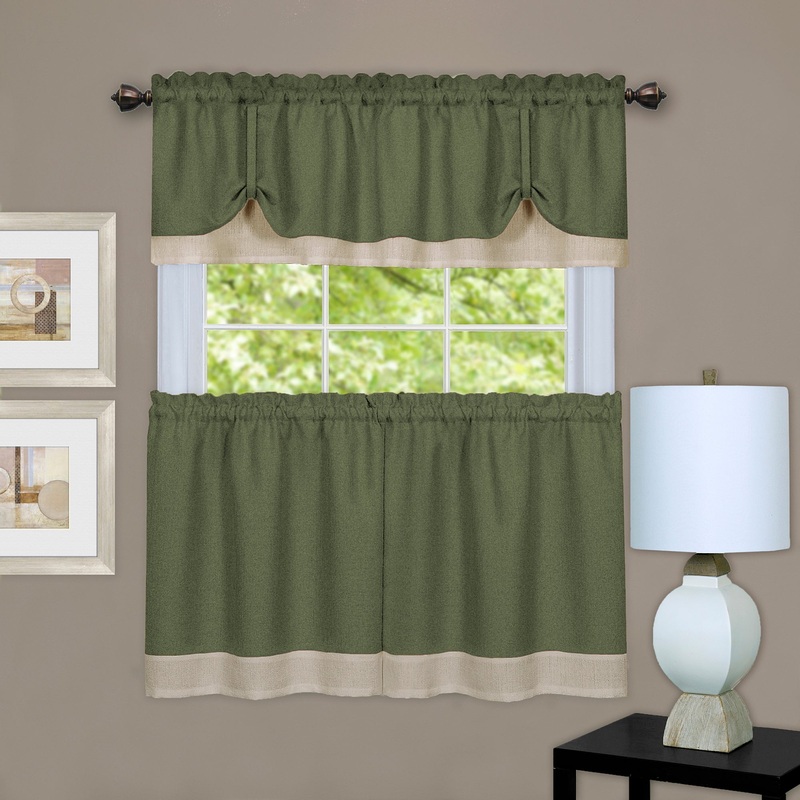 Darcy Window Curtain Tier and Valance Set 58x24/58x14 - Green/Camel