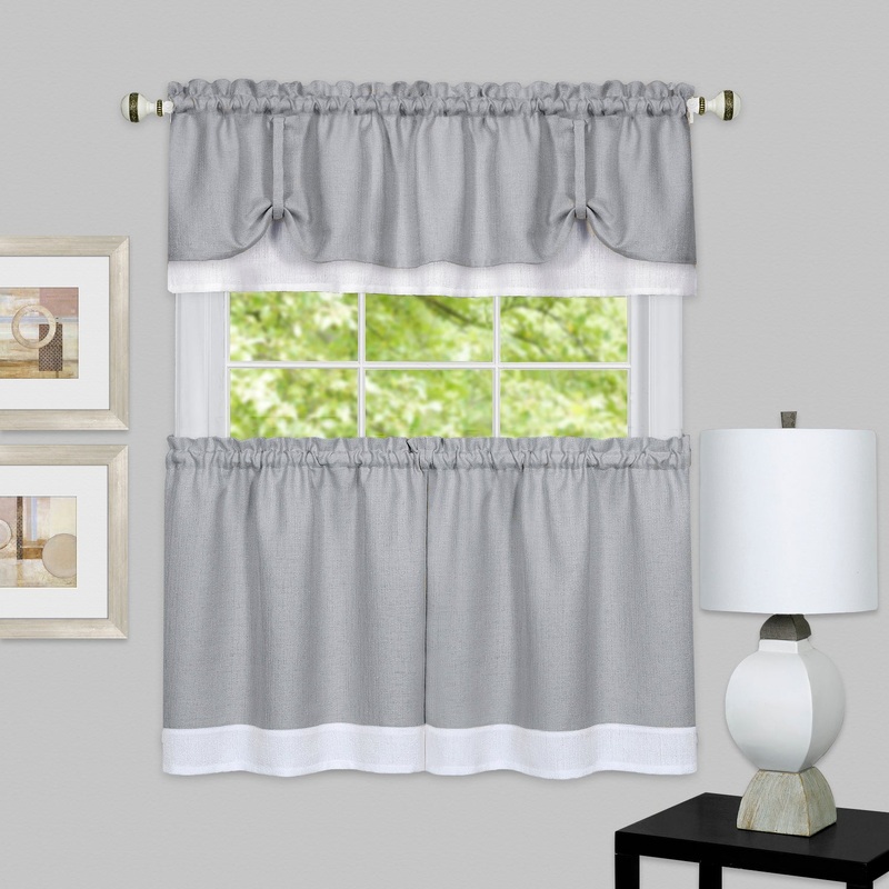 Darcy Window Curtain Tier and Valance Set 58x24/58x14 - Grey/White