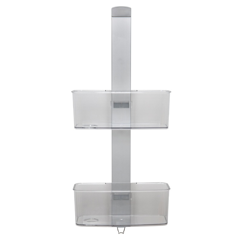 Bath Bliss Adjustable Rust Proof Aluminum 2 Tier Glass Door Shower Caddy