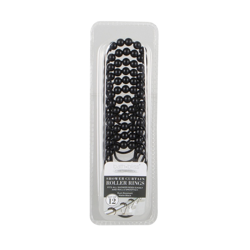 Bath Bliss 12 Pack Shower Curtain Rings in Matte Black