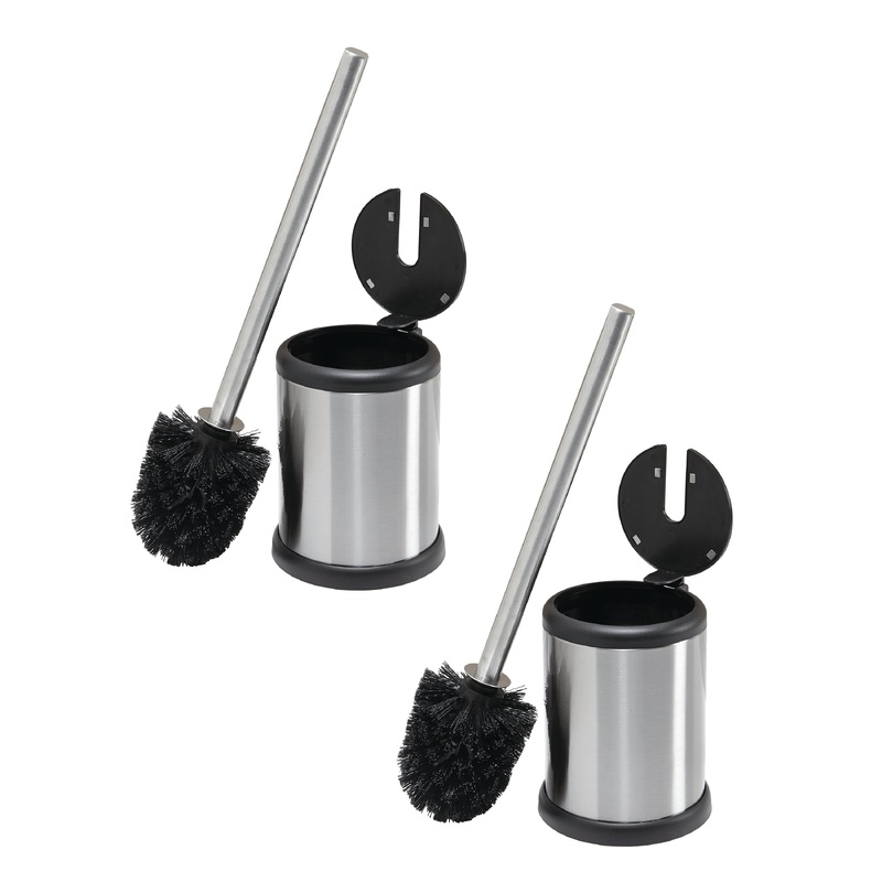 Bath Bliss 2 Pack Self Closing Lid Toilet Brush and Holder in Stainless Steel