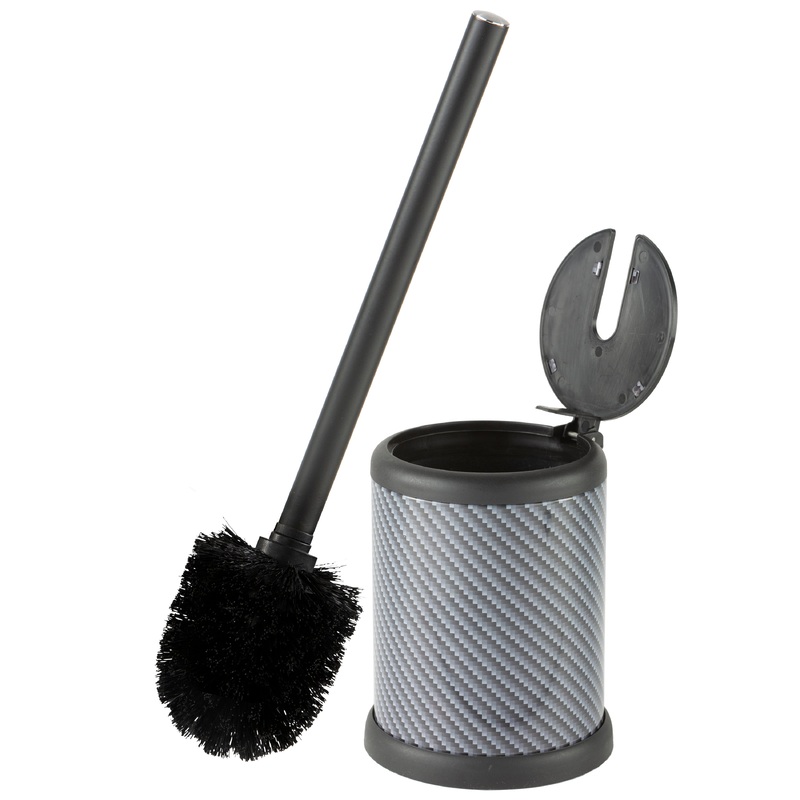 Bath Bliss Self Closing Lid Toilet Brush and Holder in Carbon