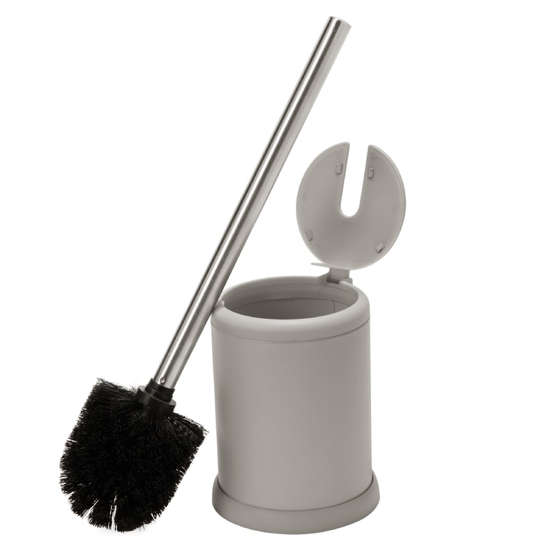Bath Bliss Self Closing Lid Toilet Brush and Holder in Grey
