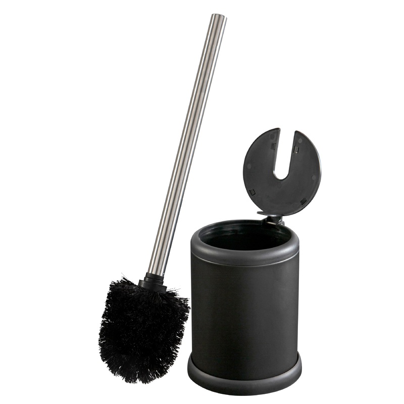 Bath Bliss Self Closing Lid Toilet Brush and Holder in in Matte Black