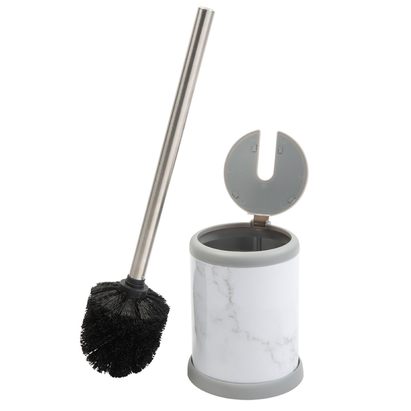 Bath Bliss Self Closing Lid Toilet Brush and Holder in Marble