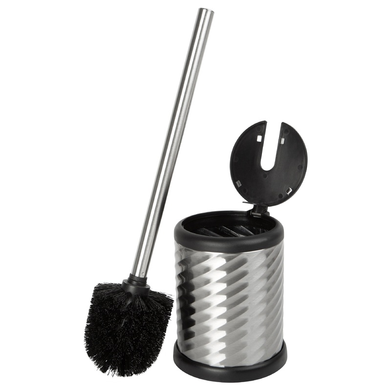Bath Bliss Self Closing Lid Toilet Brush and Holder in Stainless Steel Swirl