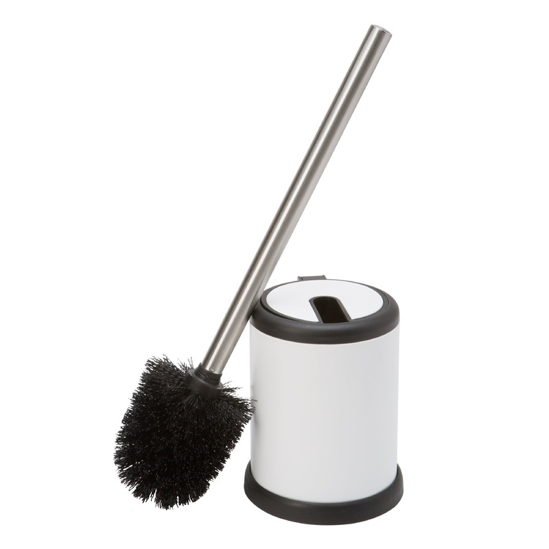 Bath Bliss Self Closing Lid Toilet Brush and Holder in White