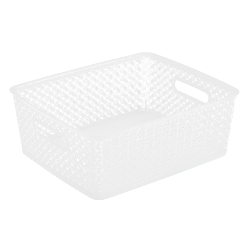 Simplify's  Medium Resin Wicker Storage Bin in White
