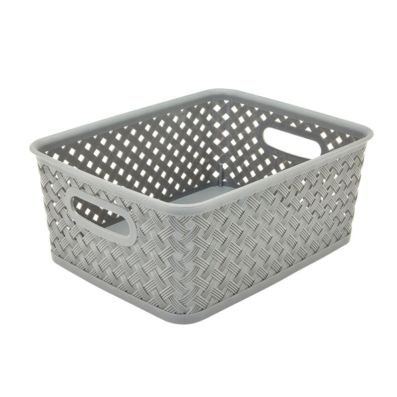 Simplify's Small Resin Wicker Storage Bin in Grey