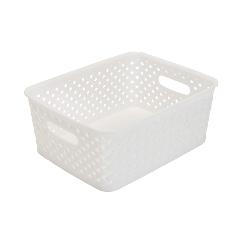 Simplify's Small Resin Wicker Storage Bin in White