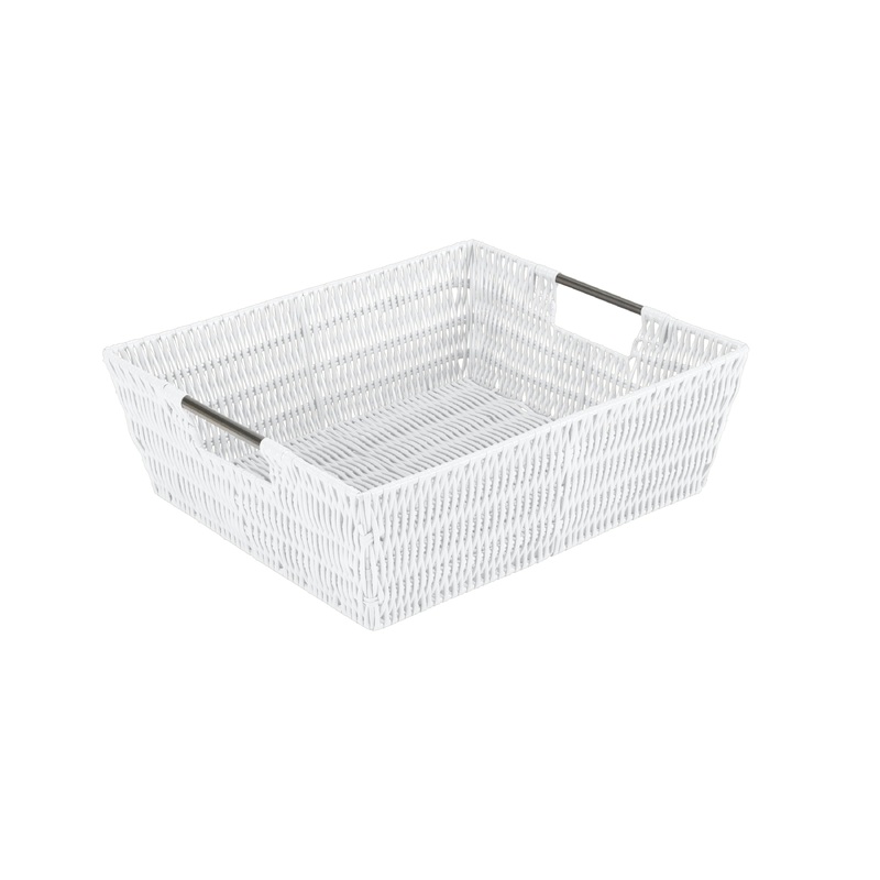 Simplify Shelf Storage Rattan Tote Basket in White