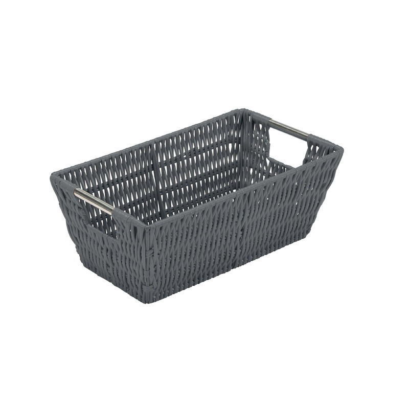 Simplify Small Shelf Storage Rattan Tote Basket in Charcoal
