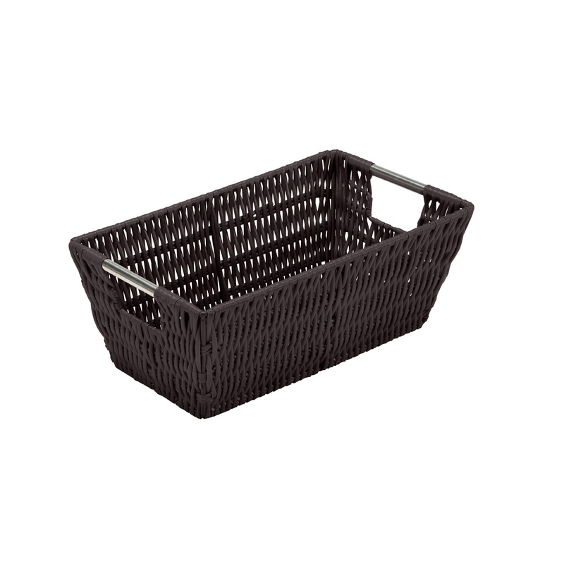 Simplify Small Shelf Storage Rattan Tote Basket in Chocolate