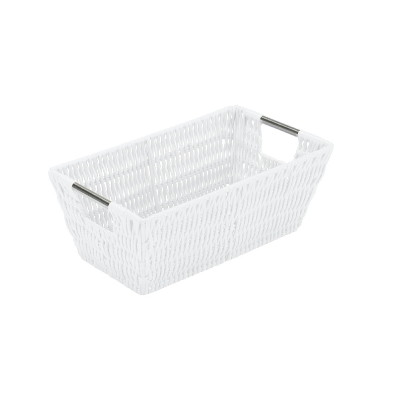 Simplify Small Shelf Storage Rattan Tote Basket in White
