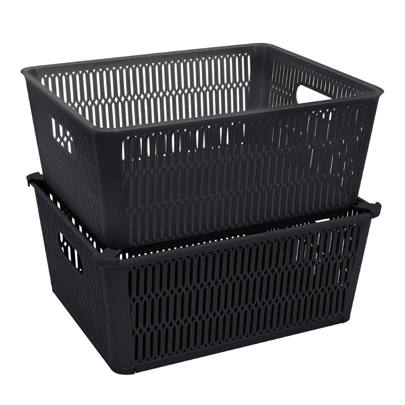 Simplify Slide 2 Stack It Storage Tote Baskets in Black