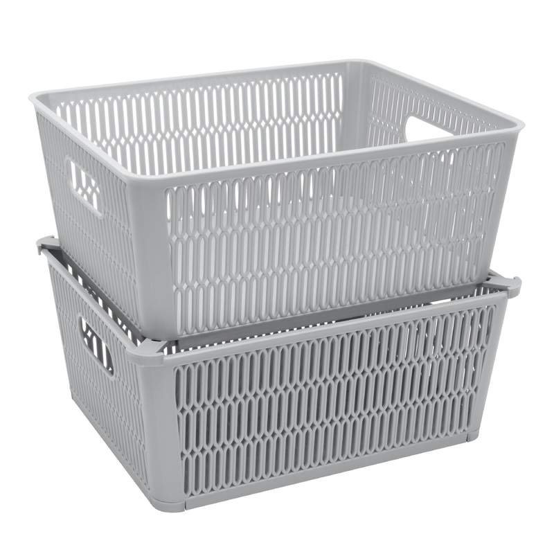 Simplify Slide 2 Stack It Storage Tote Baskets in Grey