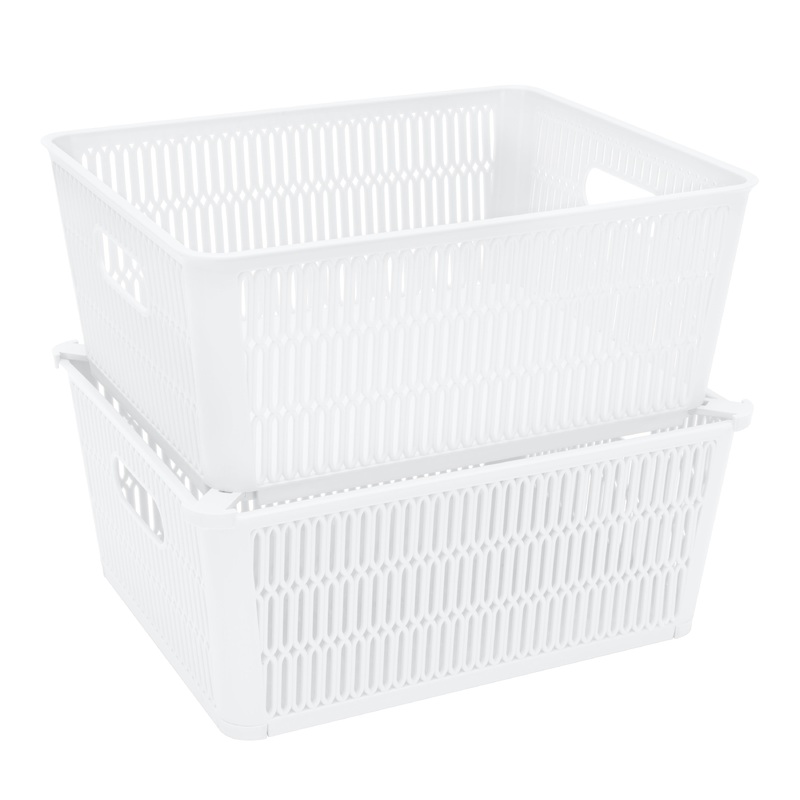 Simplify Slide 2 Stack It Storage Tote Baskets in White