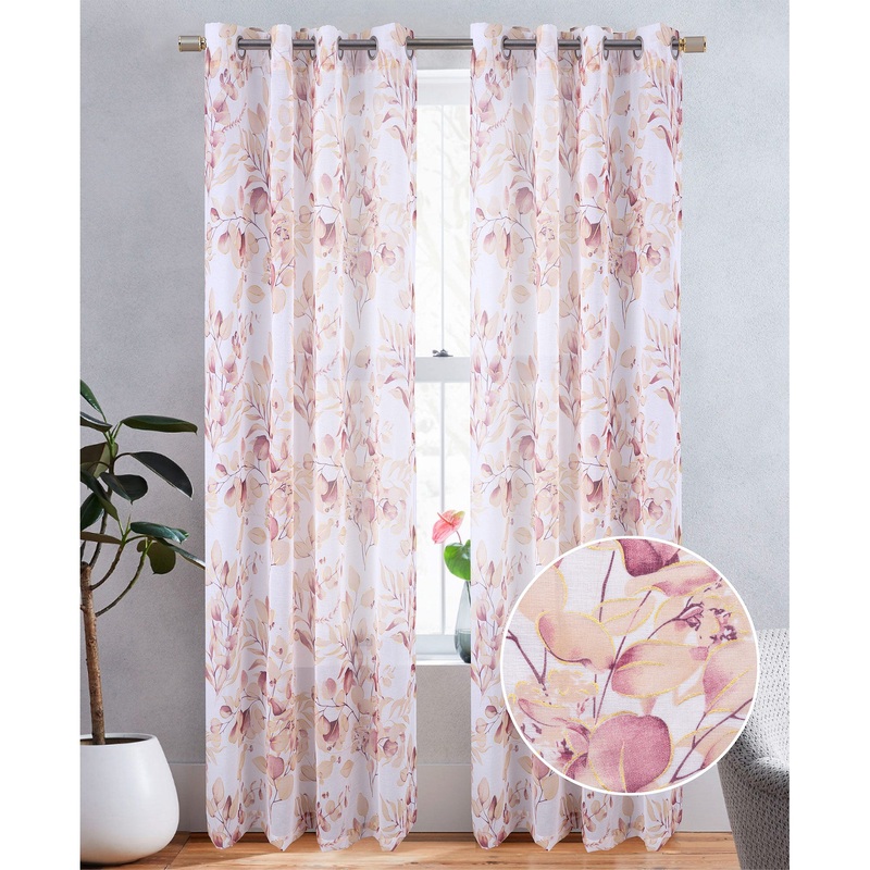 Alisa Sheer Metallic Floral Printed Grommet Window Curtain Panel, 54x84 Inches
