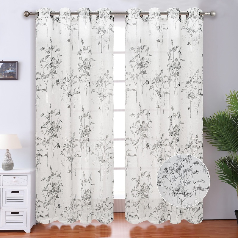 Cypress Metallic Foil Floral Grommet Window Curtain Panel, 54x84 Inches