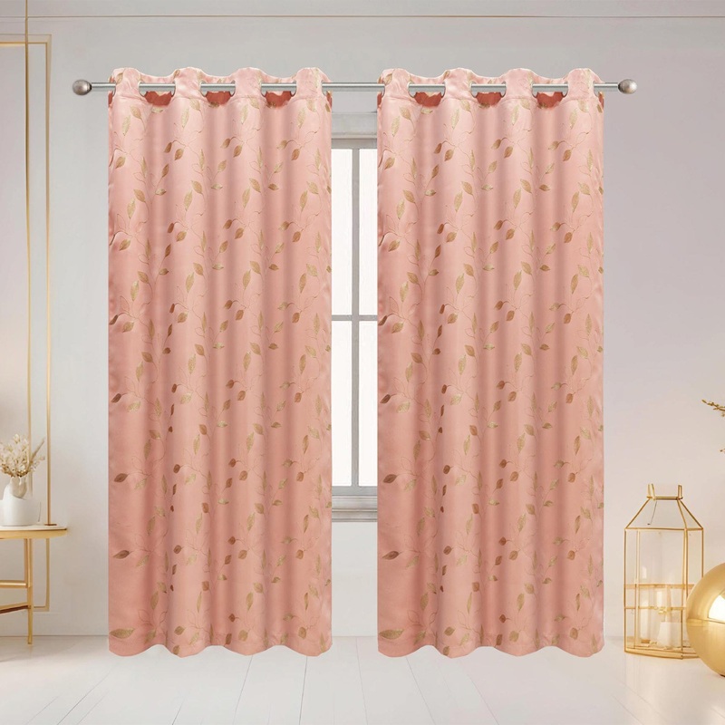 Elvira Embroidered Leaf Room Darkening Grommet Window Curtain Panel, 54x84 Inches