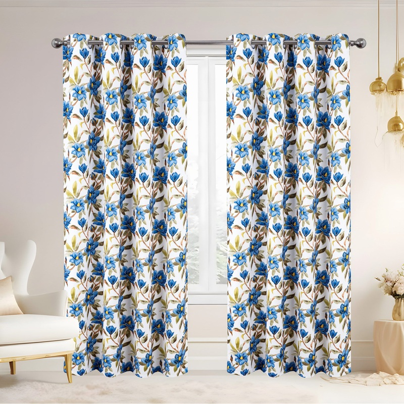 Naila Metallic Floral Room Darkening Grommet Window Curtain Panel, 54x84 Inches